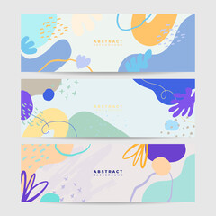 Beautiful feminine banner for social media background. Templates for posts and banners with minimal abstract organic floral flower leaves hand drawn shapes composition in contemporary collage style