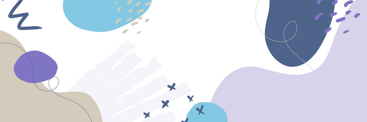 Beautiful feminine banner for social media background. Templates for posts and banners with minimal abstract organic floral flower leaves hand drawn shapes composition in contemporary collage style