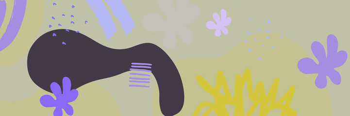 Beautiful pastel social media banner template with minimal abstract organic shapes composition in trendy contemporary collage style. Modern colorful vector hand drawn organic shapes and textures