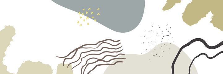 Beautiful pastel social media banner template with minimal abstract organic shapes composition in trendy contemporary style.