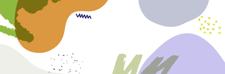 Beautiful pastel social media banner template with minimal abstract organic shapes composition in trendy contemporary style.