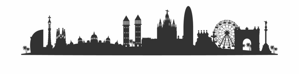 Illustration of a silhouette of a city Barcelona. - obrazy, fototapety, plakaty