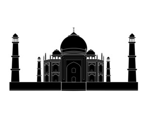 black silhouette lMausoleum of the Taj Mahal in Agra, India. Flat cartoon style, historical landmark, landmark, vector illustration.