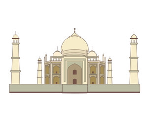 Mausoleum of the Taj Mahal in Agra, India. Flat cartoon style, historical landmark, landmark, vector illustration.