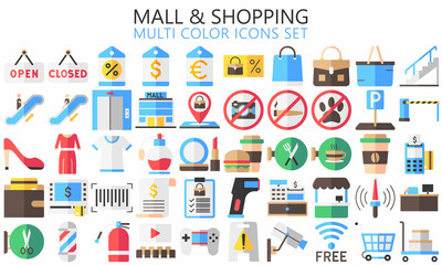 Market Shopping mall, retail, multi color icon set with sale offer and payment symbols. Outline icons collection. Used for web, UI, UX kit and applications, vector EPS 10 ready convert to SVG
