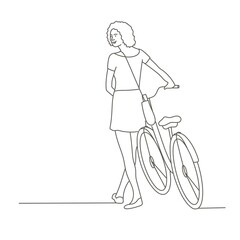 Young woman going near bike.
