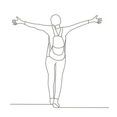 Young woman with holding arms up.