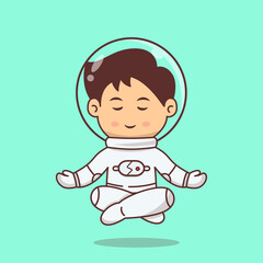 Cute Little Astronaut Yoga Poses. Space technology Vector Illustration