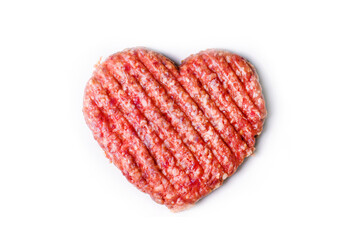 Dinner for lovers on February 14th. Meat cutlet in the shape of a heart. Valentine's Day. Mince heart. Meat love