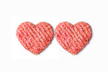 Dinner for lovers on February 14th. Mince heart. Meat cutlet in the shape of a heart. Meat love....