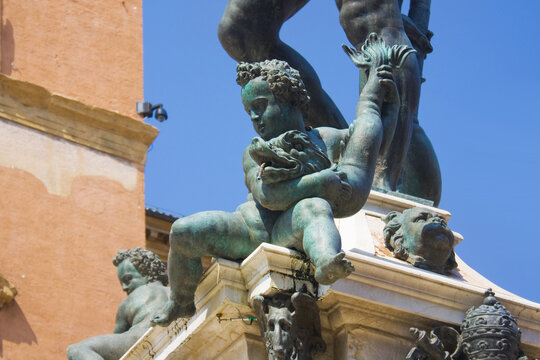 Fragment of Fountain of Neptune at Piazza del Nettuno in Bologna, Italy