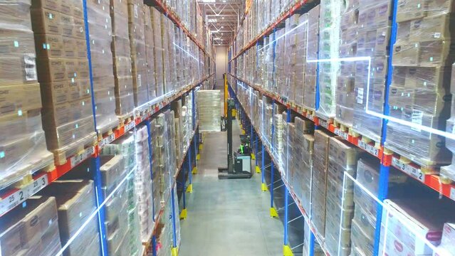 Large modern warehouse. Special equipment in a modern warehouse. Concept vision of a modern warehouse