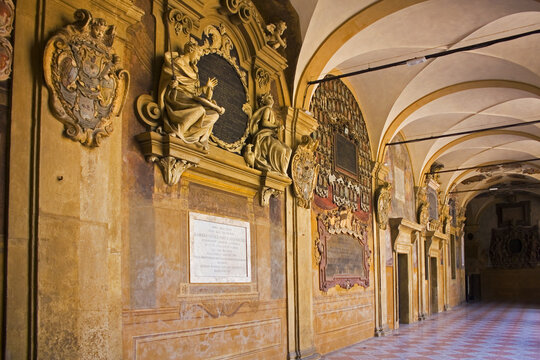 Rich decoration of patio in University of Bologna, Italy