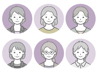 高齢女性の丸アイコンセット