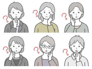 疑問に思う高齢女性の上半身セット