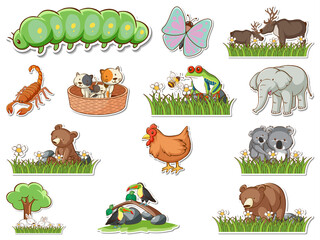 Sticker set of cartoon wild animals