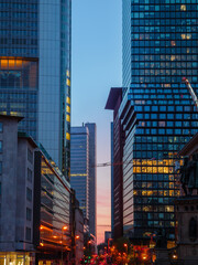 Sunset in Frankfurt am Main and skyline