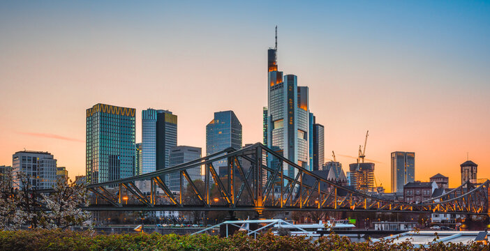 Sunset in Frankfurt am Main and skyline