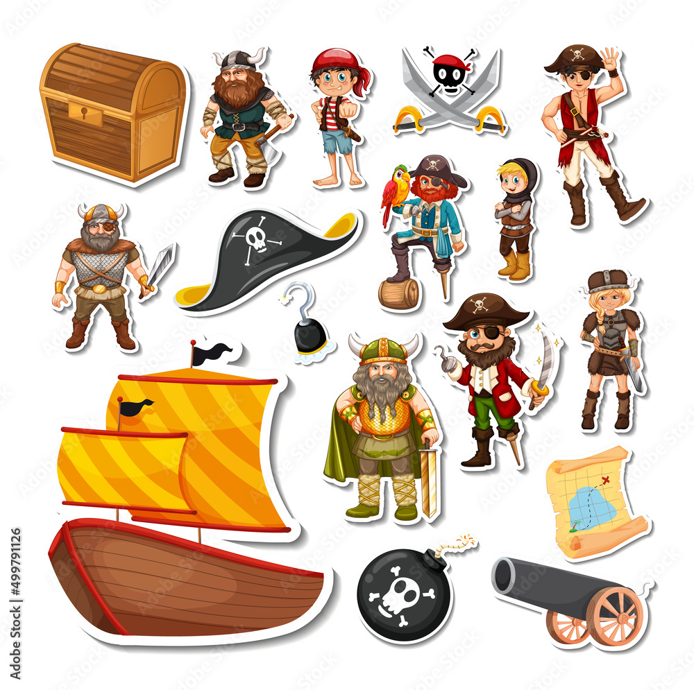 Canvas Prints stickers pack of pirate cartoon characters and objects