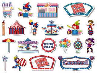 Sticker set of amusement park and fun fair objects