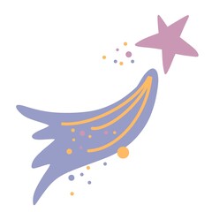 Shooting star. Comet tail or star trail. Meteorite, space. Hand draw illustration isolated on the white background.