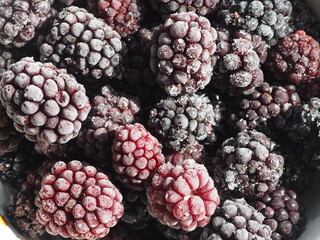 frozen ripe blackberries close up