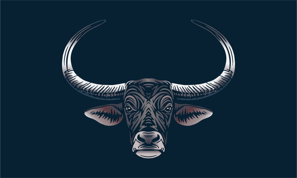 Wild water buffalo on dark background, vector, illustration logo, sign, emblem.