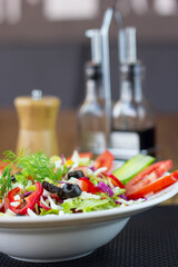 Close-up salad plate. Vegetable menu.