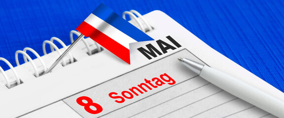 Landtagswahl in Schleswig-Holstein am 8. Mai 2022 mit Kalender und Flagge