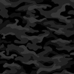 Black military camouflage seamless pattern. Vector - obrazy, fototapety, plakaty