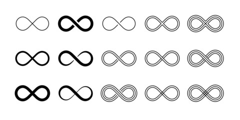 Infinity symbol set editable stroke isolated on white background. Vector - obrazy, fototapety, plakaty