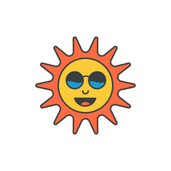 Smiling hippie orange sun with yellow center sunglasses pop art vector flat illustration