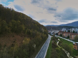 Obraz premium Aerial photo of the town of Novi travnik located in central bosnia