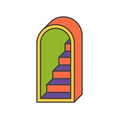 Abstract tunnel arch entrance with stairs multicolored pop art isometric vector cartoon