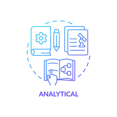 Analytical blue gradient concept icon. Information type abstract idea thin line illustration. Facts interpretation. Output statistics. Isolated outline drawing. Myriad Pro-Bold font used