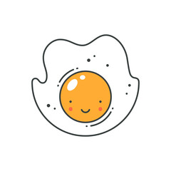 Smiling frying egg character funny face positive emotion pop art t shirt print vector cartoon