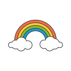 Bright multicolored curved rainbow with fluffy cloud pop art t shirt print vector cartoon