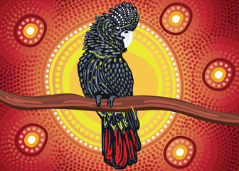 Black Cockatoo On Tree Aboriginal Art © rashmisingh