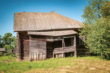 destroyed wooden house