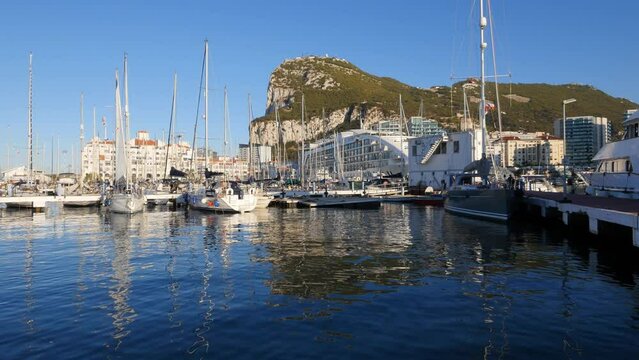 The Rock of Gibraltar over the marina