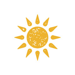 Bright yellow round sun with beams monochrome simple grunge texture vector illustration