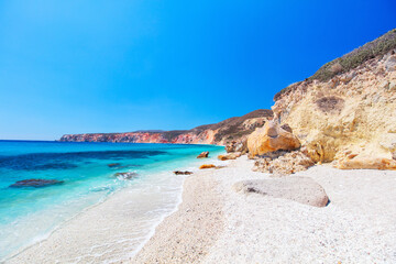 Idyllic beach on Milos island in Greece