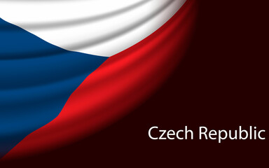 Wave flag of Czech Republic on dark background. Banner or ribbon vector template