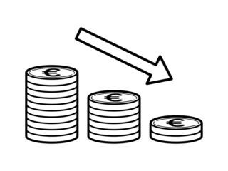 減少する積み重なったユーロのコインのイラスト