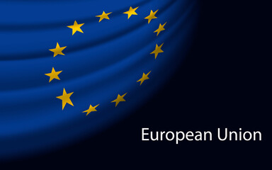 Obraz na płótnie Canvas Wave flag of European Union on dark background. Banner or ribbon vector template
