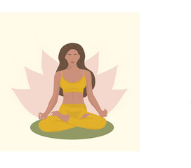 Girl relaxing yoga. Yoga center poster. Yoga. Relaxing. Nature. Facleless. Flat girl. Black girl yoga	