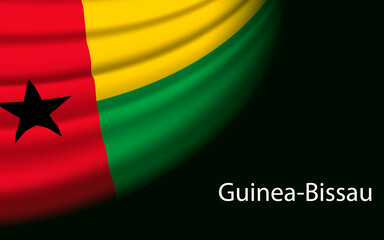 Fototapeta premium Wave flag of Guinea-Bissau on dark background.