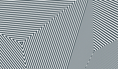 Abstract striped background. Pattern with optical illusion. Triangle shape with lines. Cover design template. Vector illustration for presentation, banner, flyer, poster or brochure.