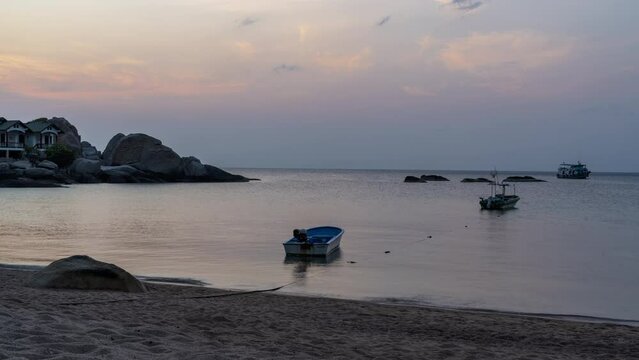 Time lapse of morning sunrise at Tanod bay of Koh Tao in Surat Thani, Thailand