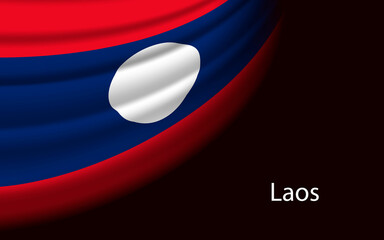 Wave flag of  Laos on dark background. Banner or ribbon vector template